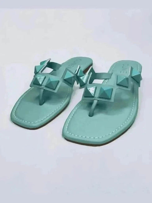Womens Teal Stud Flats